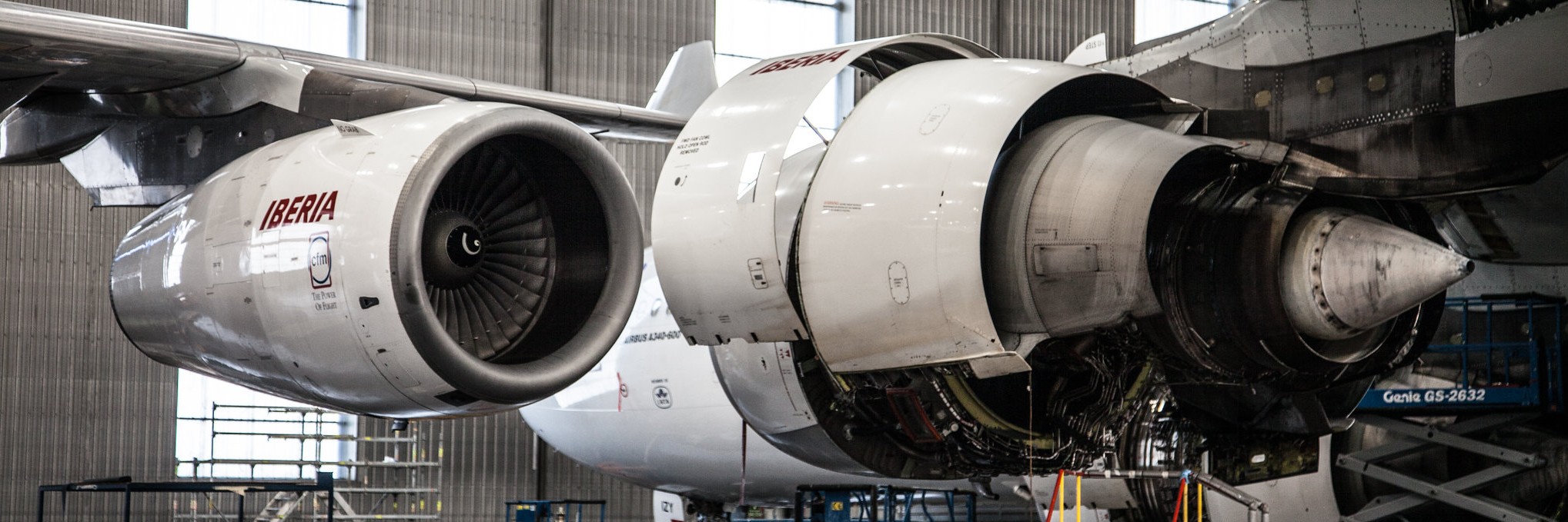airplane engine from iberia under maintenance