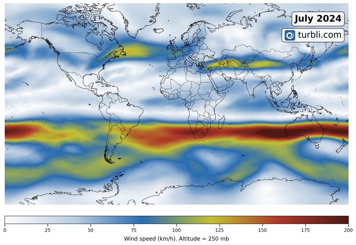 world average wind speed in July 2024